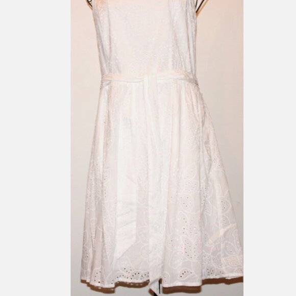White Eyelet Cotton Dress Sz 14 NWT Calypso Lined Back Zip Sash at Waist - Picture 5 of 8